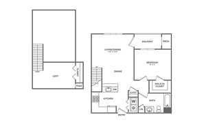 Floorplan One Bedroom One Bath w/Loft (898 SF)